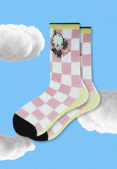 Checkered Kewpie Doll Print Crew Socks